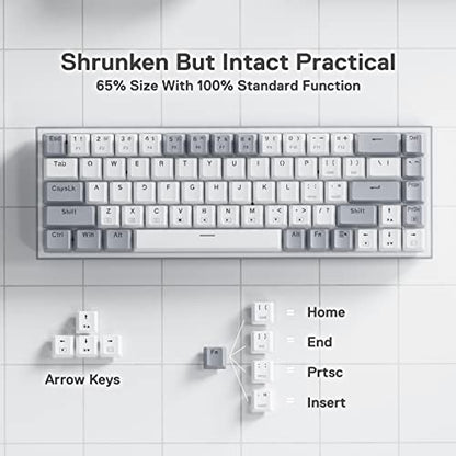 Redragon K631 Gery 65% Wired RGB Gaming Keyboard, 68 Keys Compact Mechanical Keyboard w/100% Hot-Swap Socket, Free-Mod Plate Mounted PCB & Dedicated Arrow Keys, Quiet Red Switch - color: White & Grey 65% Wired