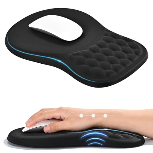 EooCoo Massage Ergonomic Mouse Pad with Dual-Slope Design Wrist Rest | Carpal Tunnel Relief, Memory Foam Wrist Rest, Non-Slip PU Base, Office Desk Accessories - color: Midnight Black