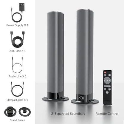 Sound Bar for Smart TV, 80W Soundbar with Bluetooth/ARC/Opt/AUX Connect, Auto Volume Boost, 3 Equalizer Modes, 2 in 1 Detachable Soundbar for TV/PC/Gaming/Projectors - color: Gray