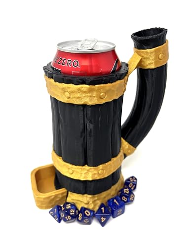 MunnyGrubbers - Tavern Mug Dice Tower - No Paint Odorless Insulated Cup Can Dice Tower - (Random 7PCS D20 Dice Set Included) - Dice Holder - Dungeons and Dragons - DND Gift - (Black/Gold)