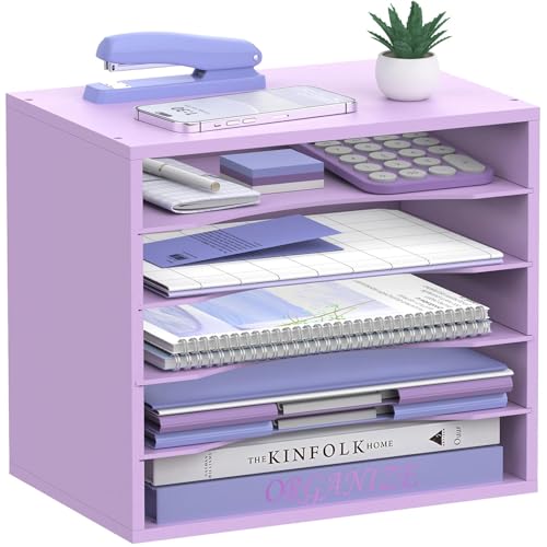 5-Tier Paper Organizer for Desk, Adjustable Mail Organizer, Purple | 5-Tier Paper Organizer and Mail Organizer for Desk with Adjustable Shelves for Letter Size Files Folders and Office Supplies - color: Purple, size: 5 Tier