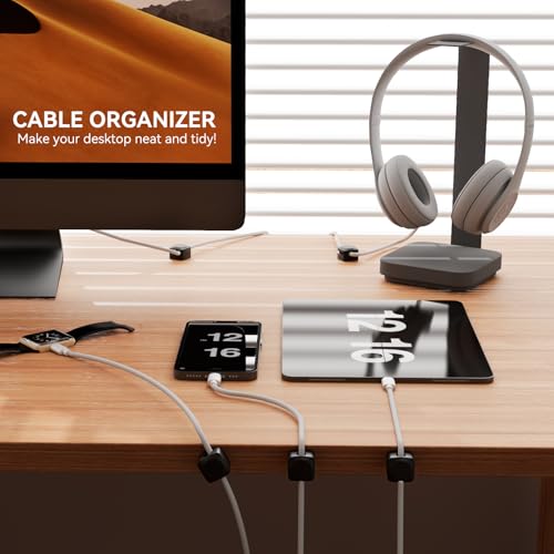 Daisyhome Rotatable Cord Organizer, Strong Adhesive Spring Cable Clips | Enhanced Cable Organizer Cord Clips, Desk Cord Holder for Nightstand, Office Accessories and Car (4*White+4*Black) - color: 4 White + 4 Black