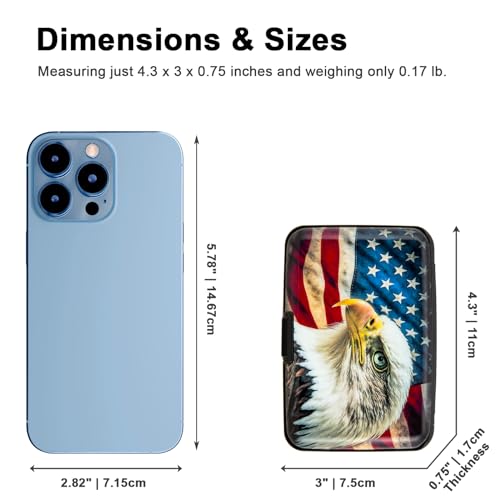 Credit Card Holder Small RFID Blocking Wallet Business Metal Slim Mini Aluminum Hard Case for Women Men - color: American Flag Bald Eagle