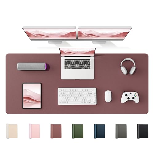 YSAGi 55" x 17" Large PU Leather Desk Mat for Keyboard and Mouse - Waterproof Non-Slip Desk Pad Protector for Office, Home, Writing Desk, Dark Pink - color: Dark Pink, size: 55" x 17"