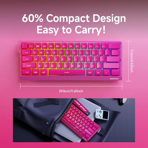SEUNKWANG F61 60% Gaming Keyboard Wired, RGB Backlit Membrane Keyboard with PBT Keycaps, Compact Design, Lanyard Wired Keyboard for Mac/Win (Red, Wired) - color: Red