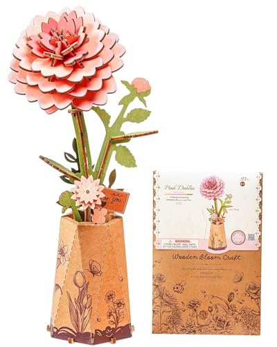 3D Flower Wooden Puzzles for Adults-Pink Dahlia, Mothers Day DIY Wooden Flowers Model Kit Building Set Crafts Gifts, Artificial Botanical Collection Creative Gift Ideas/Housewarming(93PCS) - style: TW - Pink Dahlia