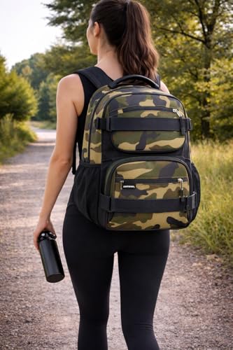 Eastsport Travel Skateboard Backpack Double Strap Laptop Bag Multi-Sport Design for Men and Women, Army Camo - color: Army Camo