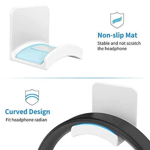SOKUSIN Headphone Stand Headset Holder, White | Adhesive Gaming Earphones Hanger, Universal Desk Wall Mount Hook, Compatible with Beats, AirPods Max, Sony, JBL - color: White