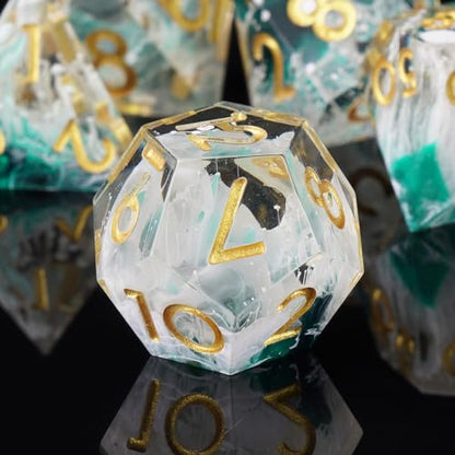 DND Dice Set, 7 Pcs Sharp Edge D&D Dice Polyhedral Resin Dice for Dungeons and Dragons RPG MTG Role Playing Table Games - color: Green