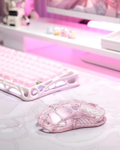 GravaStar Mercury M2 Wireless Gaming Mouse with 26,000 DPI, PAW3395DM Sensor -79g Lightweight Hollowed-Out Design -5 Programmable Buttons -5 Dynamic Lightsync RGB (Crystal Rose) - color: Pink