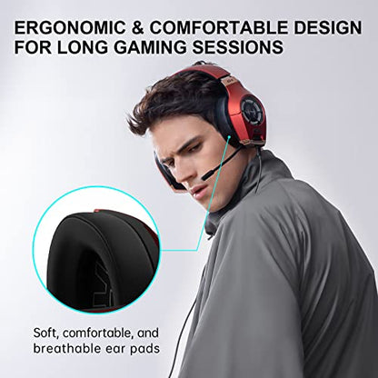 Edifier Hecate GX Hi-Res Gaming Headset for PS4/ PS5/ PC/Switch/Xbox Gamepad - USB/Type-C/3.5mm Wired Gaming Headphones with Microphone RGB Lighting - ENC Noise Cancelling - 50mm Driver (Red)