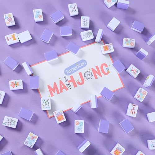 American Mahjong Tile Set, 160 Purple Engraved Melamine Mahjong Tiles with Mahjong Tiles Bag and Mahjongg Accessories - color: Purple