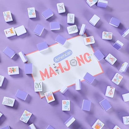 American Mahjong Tile Set, 160 Purple Engraved Melamine Mahjong Tiles with Mahjong Tiles Bag and Mahjongg Accessories - color: Purple