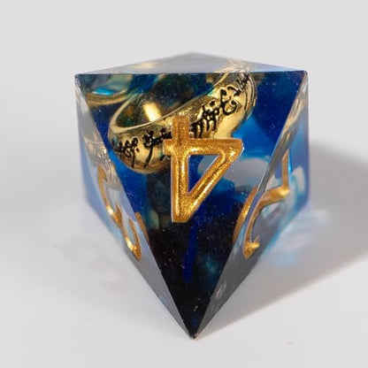 Magic Ring DND Dice Set Resin 7Pcs Dice DND with an Iron Box for DND; COC; Role Playing dice Games and Board Games Gift (Blue) - color: Ring Blue