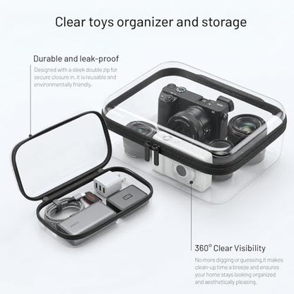 Clear Hard Shell Organizer Cases, 3 Pack with Handle | Durable PET shell with water-resistant, scratch-resistant surface for travel, toiletries, electronics and toys - color: Black1