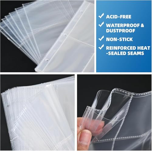 640 Pockets 4 Pocket Card Sleeves,Double-Sided 4 Pocket for 3 Ring Binder, Fit 2.5x3.5 Cards, 80 Sheets A5 Binder Sleeves,Top Loading Page Protector, Ultra Clear for Photos, Postcards, Trading Cards - size: 80
