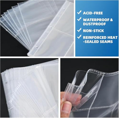640 Pockets 4 Pocket Card Sleeves,Double-Sided 4 Pocket for 3 Ring Binder, Fit 2.5x3.5 Cards, 80 Sheets A5 Binder Sleeves,Top Loading Page Protector, Ultra Clear for Photos, Postcards, Trading Cards - size: 80