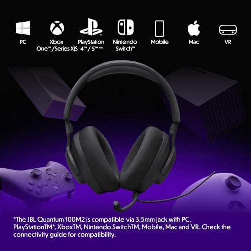 JBL Quantum 100M2 Wired Gaming Headset, Detachable Mic - Black | Memory Foam Ear Cushions And 3.5 Mm Jack Work With PC, PlayStation, Xbox, Nintendo Switch For Immersive PC Gaming Sessions - color: Black