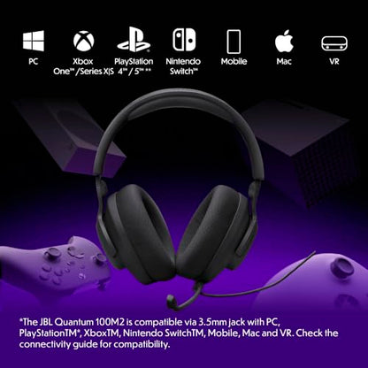 JBL Quantum 100M2 Wired Gaming Headset, Detachable Mic - Black | Memory Foam Ear Cushions And 3.5 Mm Jack Work With PC, PlayStation, Xbox, Nintendo Switch For Immersive PC Gaming Sessions - color: Black