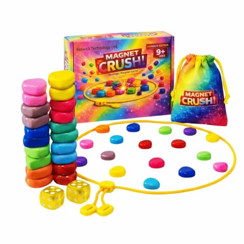 Magnet Crush Magnetic Strategy Board Game (Rainbow) for Kids & Adults, Fun Tabletop Magnet Placement Game, STEM Educational Toy, Family Party Game, Travel Game, Puzzle Brain Teaser, Gift for Ages 9+