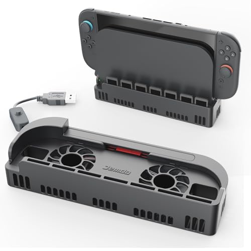 JEMDO Switch 2 Dock Cooling Fan, Dual Fans Silent Cooling Base with 7 Game Card Slots, 3D Printed Design, Front Airflow Heat Dissipation Stand, USB Powered Quiet Cooling for Nintendo Switch 2 Dock