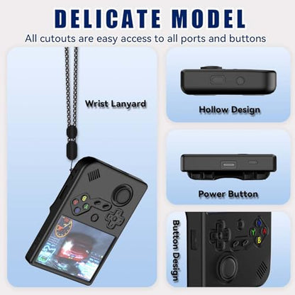Silicone Case for RG40XXV Retro Handheld Game Console with Lanyard | Anti-Scratch Washable Soft Protective Case for Anbernic RG 40XXV Accessories - color: Black