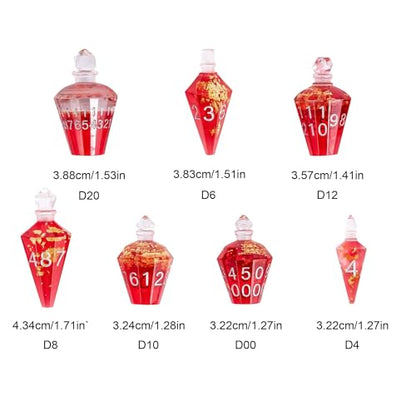 7PCS Potion DND Dice Set,Transparent Sharp Edge Die Set D&D RPG Polyhedral Dice,for Dungeons and Dragons TTRPG Games Roleplaying Games.(Red with Gold Foil) - color: Red With Gold Foil