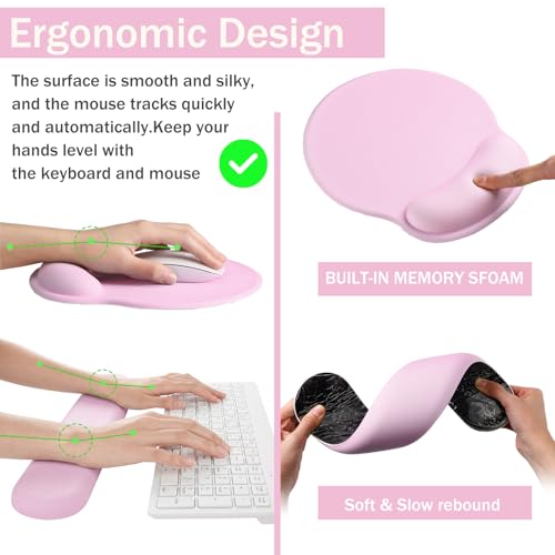 Sabary Scalloped Desk Mat Keyboard Mouse Pad Set 31.5 x 15.7 Inch Pink Table Mat Keyboard Wrist Rest Cute Preppy Mouse Pad with Wrist Rest Coaster Ergonomic Non-Slip Waterproof Gaming Desk School - color: Pink, size: 31.5 x 15.7 Inch
