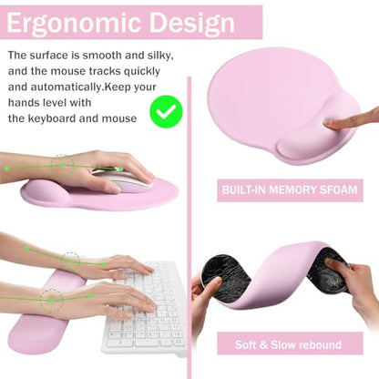 Sabary Scalloped Desk Mat Keyboard Mouse Pad Set 31.5 x 15.7 Inch Pink Table Mat Keyboard Wrist Rest Cute Preppy Mouse Pad with Wrist Rest Coaster Ergonomic Non-Slip Waterproof Gaming Desk School - color: Pink, size: 31.5 x 15.7 Inch