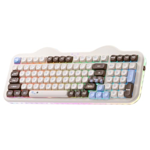 YUNZII C98 Cute Cake Wireless Mechanical Keyboard (Choco, Milk Switch) | 99 Keys with Number Pad, Hot Swap, PBT MOA Keycaps, BT5.0/2.4G/USB-C, Gasket Mount, Custom RGB Backlit for Win/Mac - color: Choco, size: Milk V2 Linear Switch