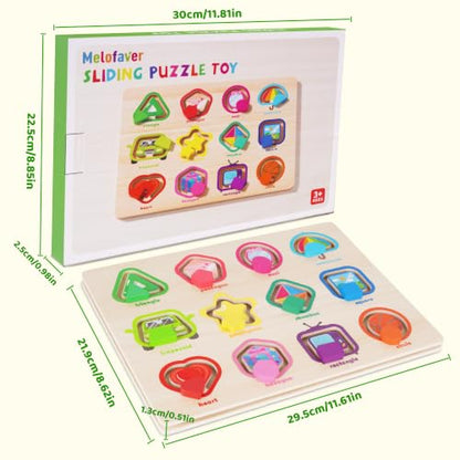 Melofaver Montessori Wooden Movable Color Shape Board Puzzle for Toddlers | Wooden Shape Matching Game, Preschool Educational Learning Toys, Christmas Birthday Gifts for Kids 3 4 5 Years Old Boys Girls