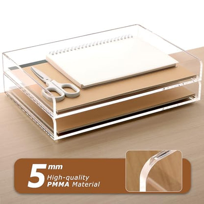 2 Pack- Stackable Paper Letter Tray, A4 File Tray Desk Organizer, Acrylic Desk Organizers and Accessories Sorter, Clear Workspace Office Supplies Organizers, 12.4inx8.86inx3.46in - style: Thin 2 Tier Trays