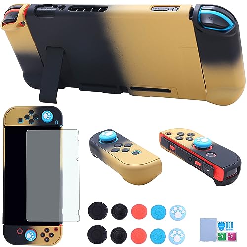 COMCOOL Dockable Case for Nintendo Switch 3 in 1 Protective Cover Case for Nintendo Switch with Screen Protector and Thumb grips - Black Yellow - color: Yellow Black