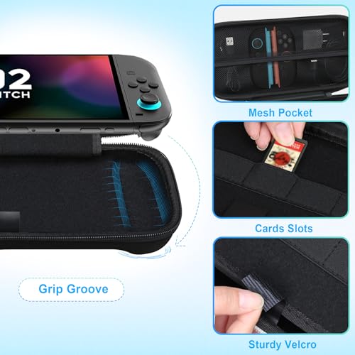 BOVKE Carrying Case for New 2025 Nintendo Switch 2, Switch 2 Protective Hard Travel Bag Holder with Extra Space for Joy-Con, Cables, Games Cartridges and Accessories, Black - color: Black