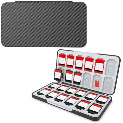 HEIYING Switch Game Case with 48 Precise Slots for Nintendo Switch 2 / OLED | Portable Game Card Holder, Hard ABS Shell with Soft Silicone Lining, Precise Card Slots,Magnetic Closure for Easy Access - color: Carbon Fibre Black