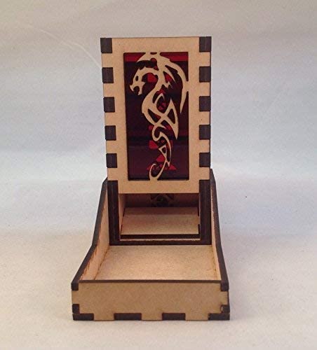 Dragon Mini Dice Tower v1 Red Acrylic Window Laser Cut MDF Unique Fast Shipping