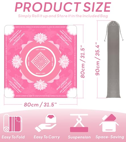 Mahjong Mat for Table, American Mahjong Mat(Pink) | 31.5" x 31.5",Anti-Slip, Noise-Reducing Gaming Mat for Mahjong/Poker/Board Games/Card Games/Dominoes - color: Pink