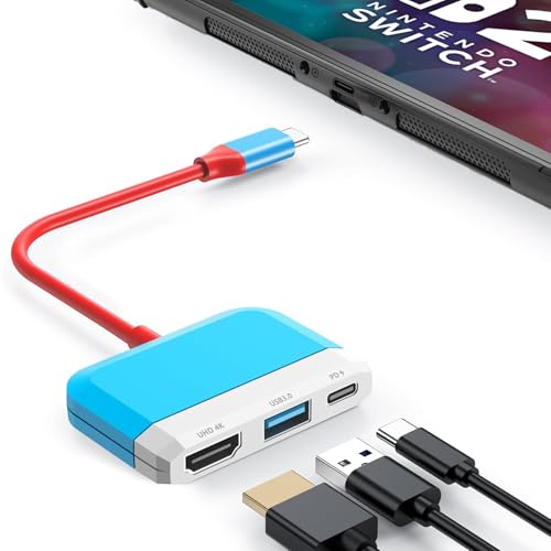 Switch Dock for Nintendo Switch 2/Switch/OLED, 3-in-1 Portable TV Dock with 4K@60Hz HDMI USB 3.0 Port USB C PD 100W Charging,Mini Travel Dock Replacement for Switch Docking Station - color: blue and white