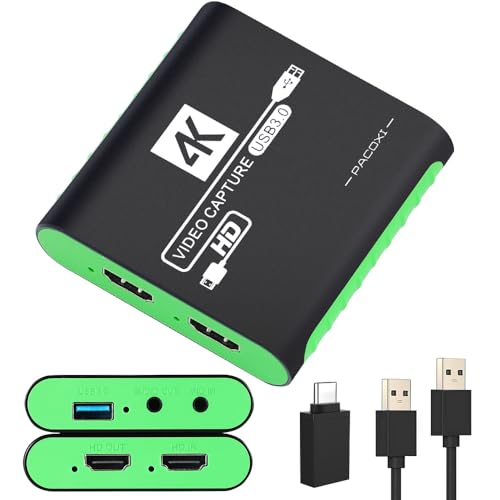 HDMI Capture Card for Nintendo Switch 2, 1080P 60FPS, Green | USB 3.0 plug and play for OBS beginners, 4K 30Hz passthrough, works with PS5, Xbox, PC and Mac - color: Green