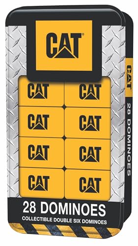 Masterpieces Caterpillar Domino Cat Custom Dominoes Set - Double-Six Resin Tiles in Collectible Tin Box, CAT Logo, Unisex Adult - style: Caterpillar