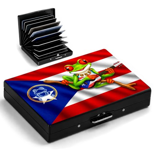 Flag Frog Metal Wallet Credit Card Protector Case Equipped RFID Blocking | with Pop-Up Button Slim Business Cards Holder Aluminum Cards Case Exclusive Flag Frog Gifts for Women Men - color: Flag Frog