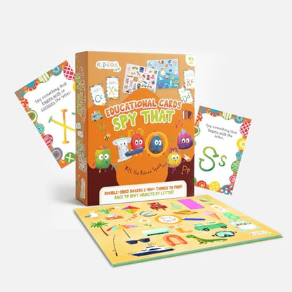 Flashcards Spy that! by Kidrox Squad – Spy that Letter Game for Kids Ages 3+, 20 Double-Sided Picture Search Boards with 400+ Objects, Alphabet Learning Game for Toddlers and Families - style: Spy That