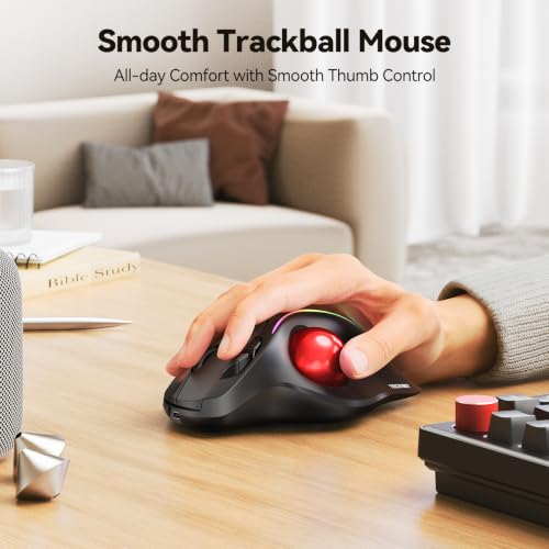 TECKNET Wireless Trackball Mouse, Bluetooth Mouse with Ergonomic, Red | 3-Device Connectivity (Bluetooth & 2.4G), 5 Adjustable DPI, RGB Lighting, PC, Mac & Laptop Compatible - color: Red