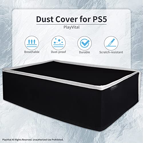 PlayVital Black Nylon Horizontal Dust Cover for ps5, Soft Neat Lining Dust Guard, Anti Scratch Waterproof Cover Sleeve for ps5 Console Digital Edition & Disc Edition - Light Gray Trim - color: Light Gray Trim