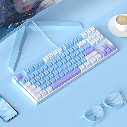 MageGee 75% Mechanical Gaming Keyboard, Blue Switch, LED Blue Backlit, 87 Keys Compact TKL Wired Keyboards for Windows Laptop PC Gamer - Blue/White - color: Blue White/Blue Switch