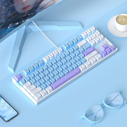 MageGee 75% Mechanical Gaming Keyboard, Blue Switch, LED Blue Backlit, 87 Keys Compact TKL Wired Keyboards for Windows Laptop PC Gamer - Blue/White - color: Blue White/Blue Switch