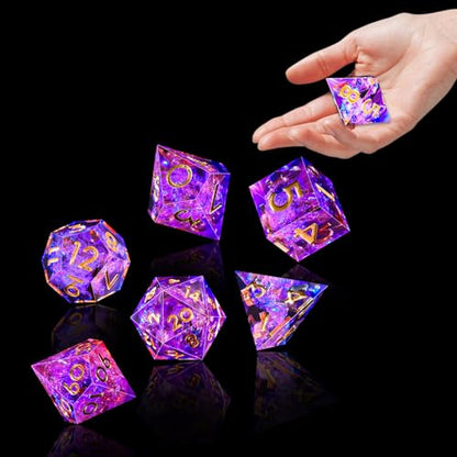 AUSTOR 7-Die DND Dice Set Sharp Edge Resin Dice Handmade Polyhedral Dice for Dungeons and Dragons RPG MTG Table Games（Peach & Blue - color: Peach & Blue