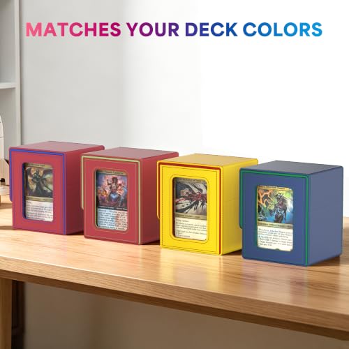 UAONO Card Deck Box for MTG Commander, Fits 100 Double-Sleeved Cards | Independent Commander Display, Magnetic Deck Case for Magic the Gathering TCG, 2 Dividers & 1 Top Loader (Blue/Green) - color: A-Blue&Green