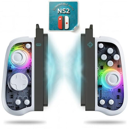 GLITCHEL Hall Effect Controller Compatible with Switch OLED Lite and Switch 2 with Magnetic Charging Adapters Included Wireless RGB Gamepad with Programmable Back Buttons Turbo Motion Control