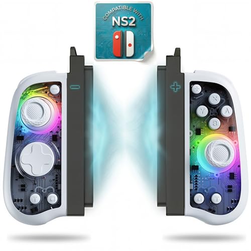 GLITCHEL Hall Effect Controller Compatible with Switch OLED Lite and Switch 2 with Magnetic Charging Adapters Included Wireless RGB Gamepad with Programmable Back Buttons Turbo Motion Control